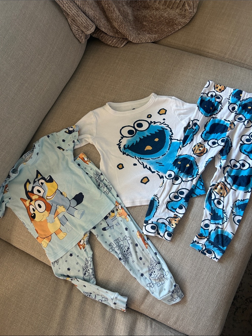 Cookie Monster & Bluey Character Kids Pajama Sets - size 4t